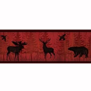 Wallpaper Border Wildlife Silhouette Saylorville Dark Red & Black